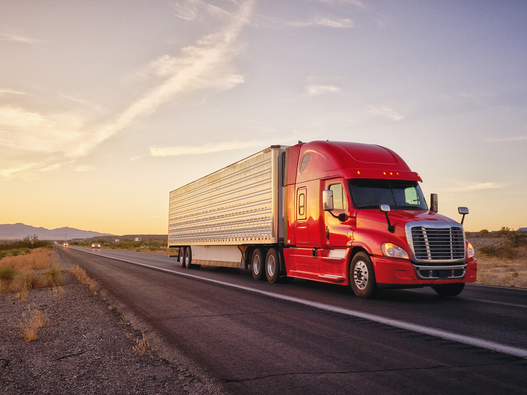 Long Haul Semi Truck On a Rural Western USA Interstate Highway